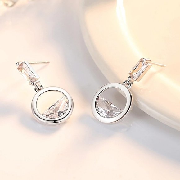 925 Sterling Silver Diamond Waterdrop Earrings M - Picture 3 of 6